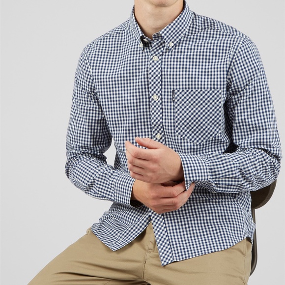 Ben Sherman Blue White Gingham Check Long Sleeve Button up Shirt M - Picture 1 of 12